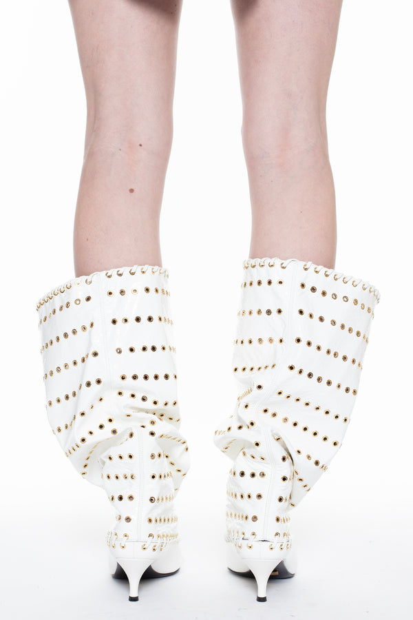 GROMMET LEVEL BOOT, KNEE HIGH in white naplak GROMMET LEVEL BOOT, KNEE HIGH in white naplak