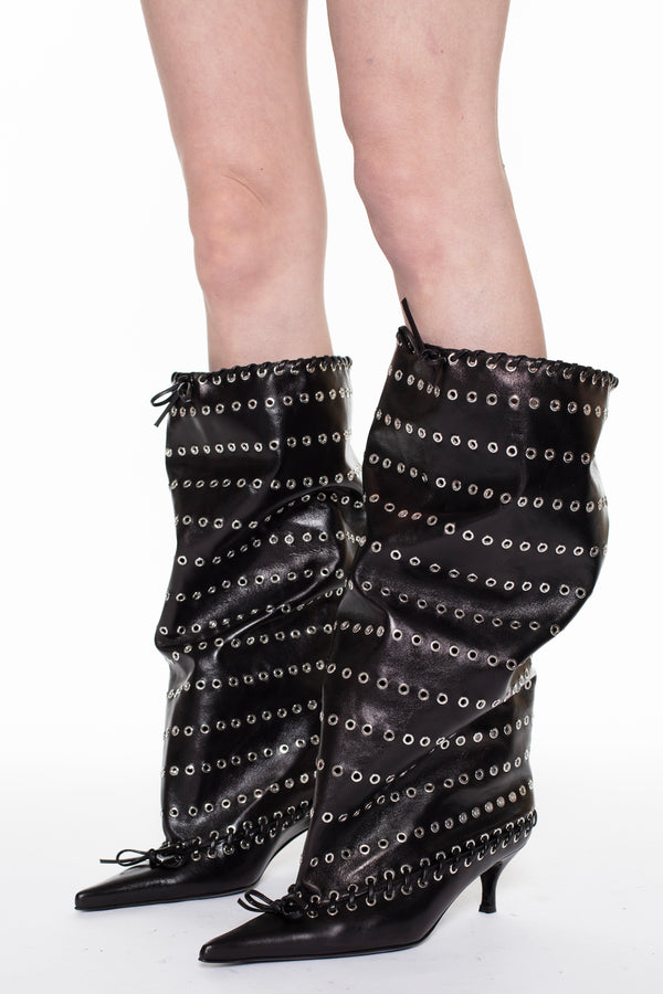 GROMMET LEVEL BOOT, KNEE HIGH in black nappa GROMMET LEVEL BOOT, KNEE HIGH in black nappa
