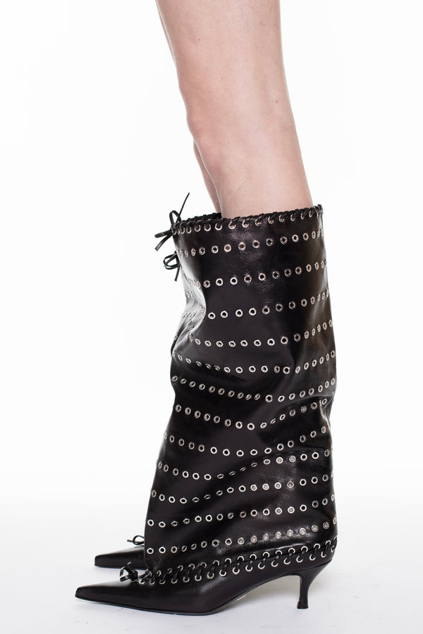 GROMMET LEVEL BOOT, KNEE HIGH in black nappa GROMMET LEVEL BOOT, KNEE HIGH in black nappa