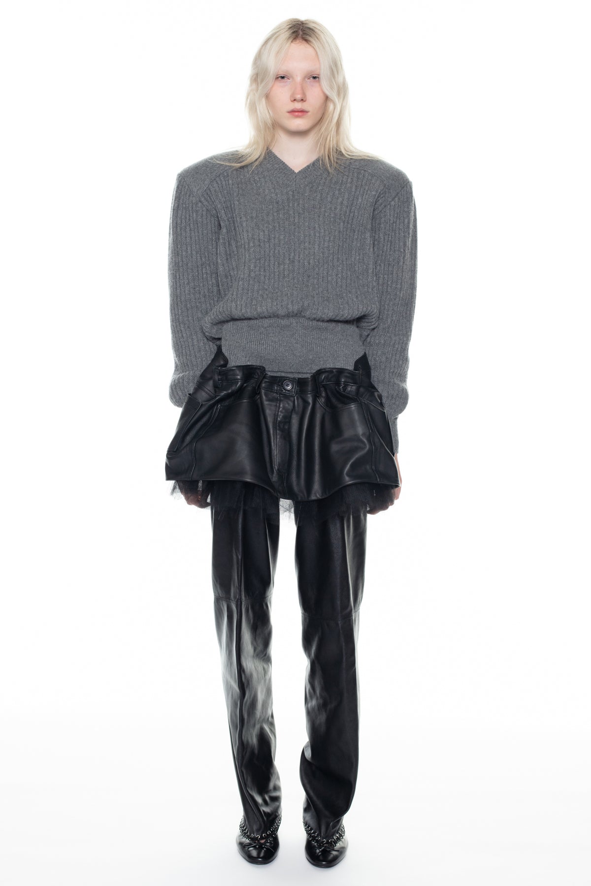 SCRUNCH LEATHER SKIRT in black