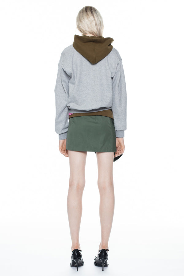 TRIPLE HOODIE in grey, khaki, and pink TRIPLE HOODIE in grey, khaki, and pink
