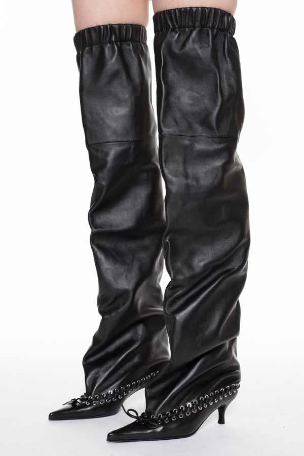 LEVEL BOOT, THIGH HIGH in black nappa