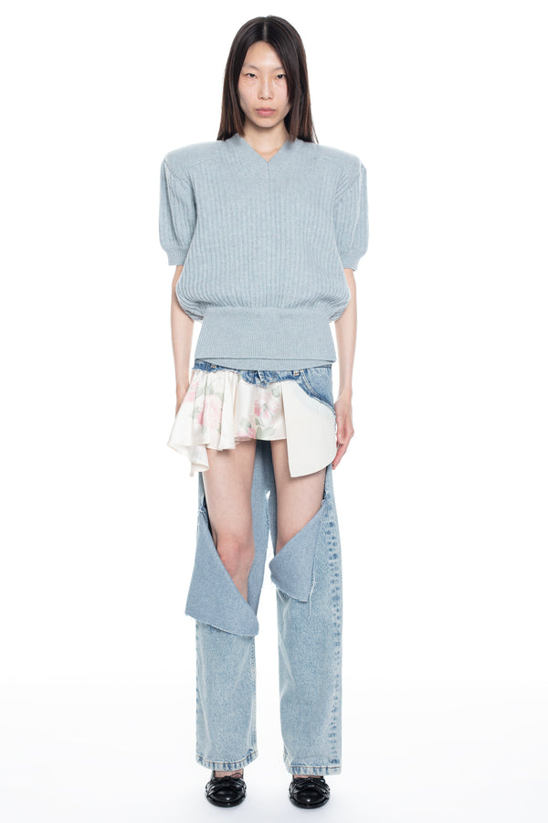 DISPLAY ARMY SWEATER, CAP SLEEVE in baby blue