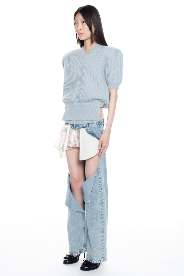 DISPLAY ARMY SWEATER, CAP SLEEVE in baby blue