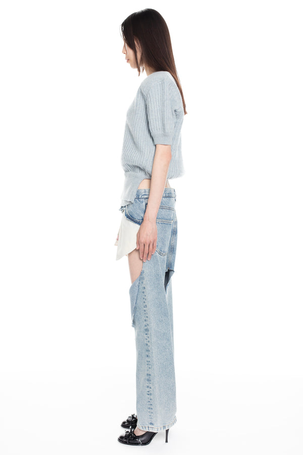 DISPLAY ARMY SWEATER, CAP SLEEVE in baby blue