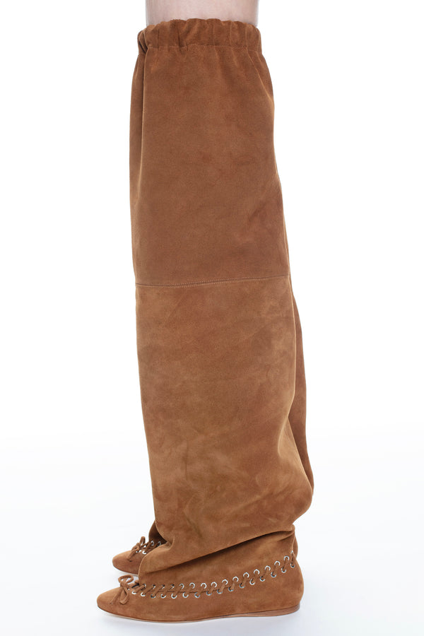 LEVEL BOOT, FLAT THIGH HIGH in brown suede
