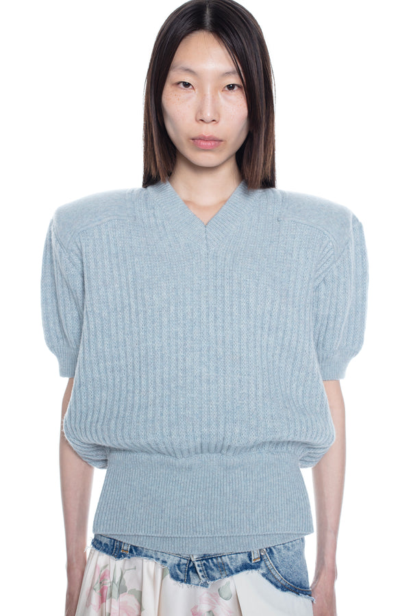 DISPLAY ARMY SWEATER, CAP SLEEVE in baby blue