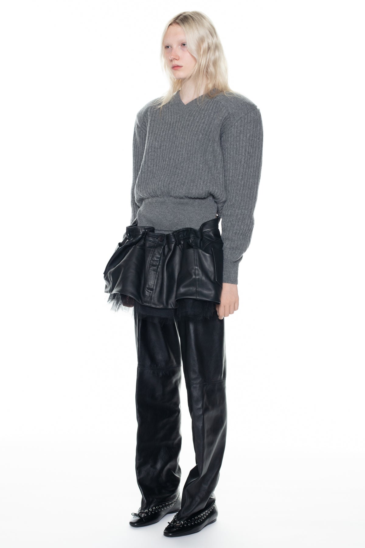 SCRUNCH LEATHER SKIRT in black