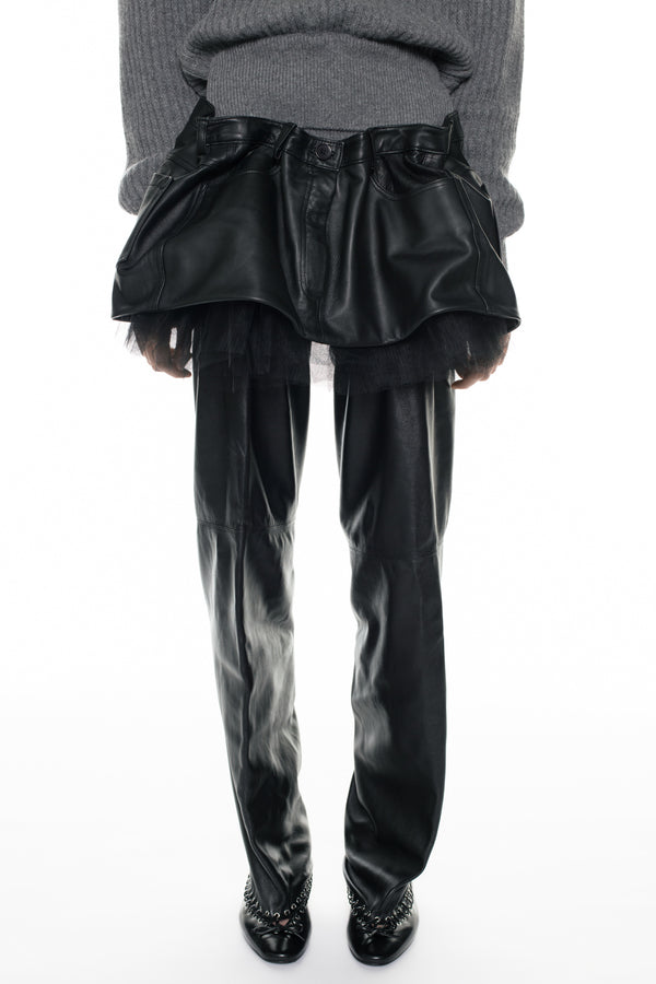 SCRUNCH LEATHER SKIRT in black