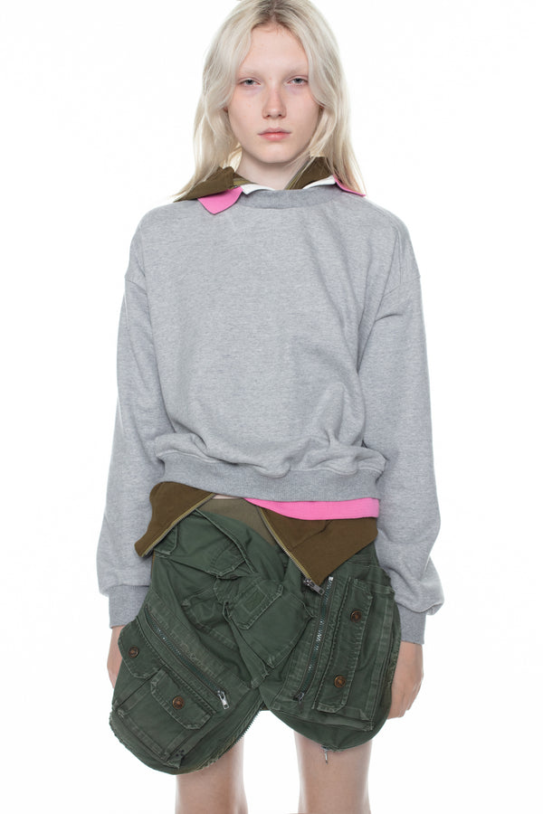 TRIPLE HOODIE in grey, khaki, and pink