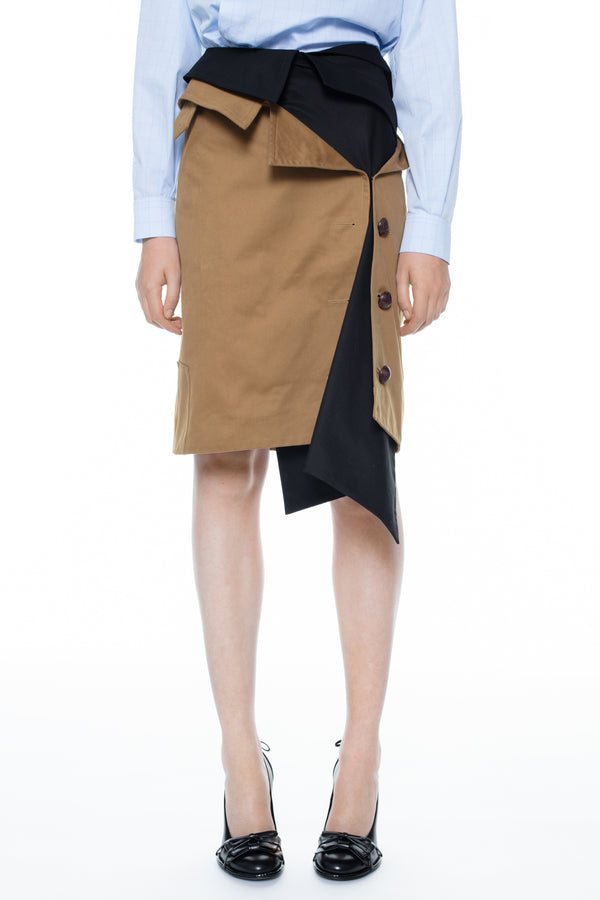 TRENCH COAT SKIRT in beige and black