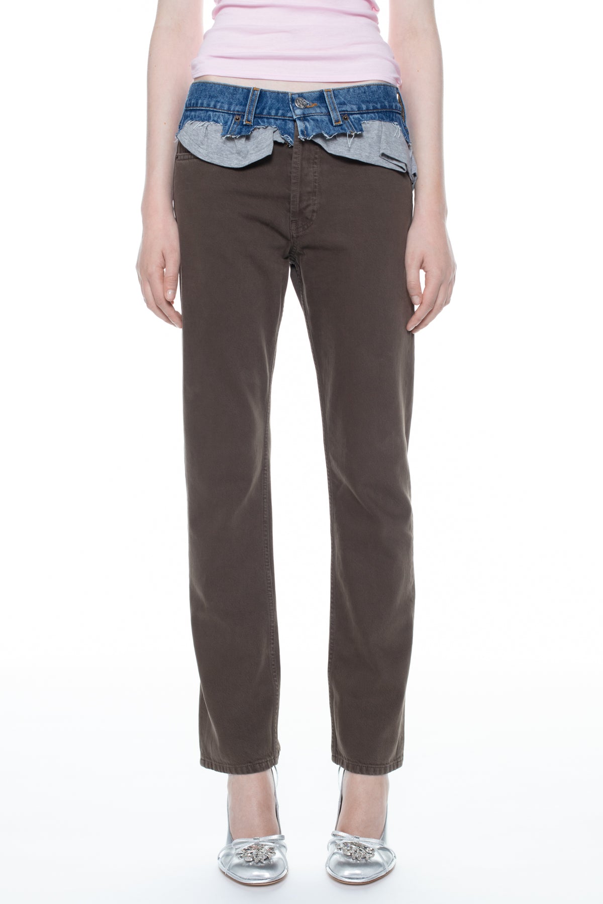 DOUBLE JEANS in brown, blue, and grey