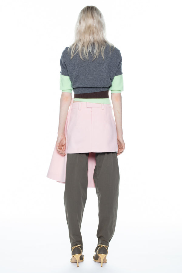 TRIPLE SWEATER in grey, brown, and apple green