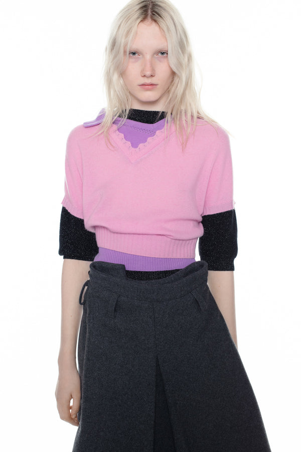 TRIPLE SWEATER in pink, purple and black glitter
