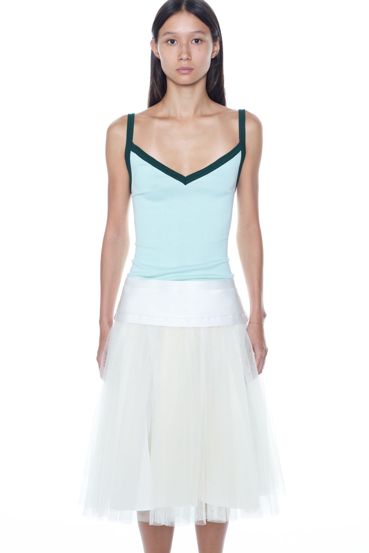 SINGLET PROM DRESS in green, white, and silver