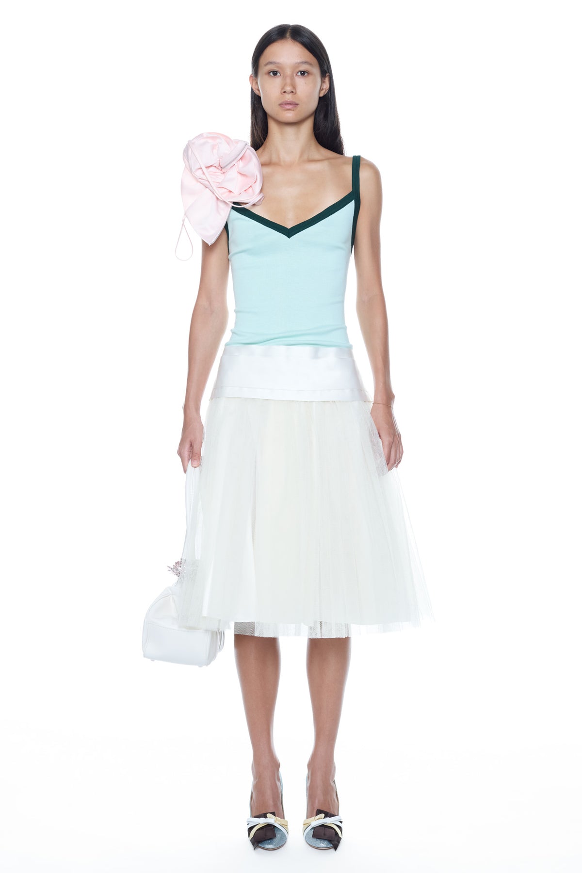 SINGLET PROM DRESS in green, white, and silver