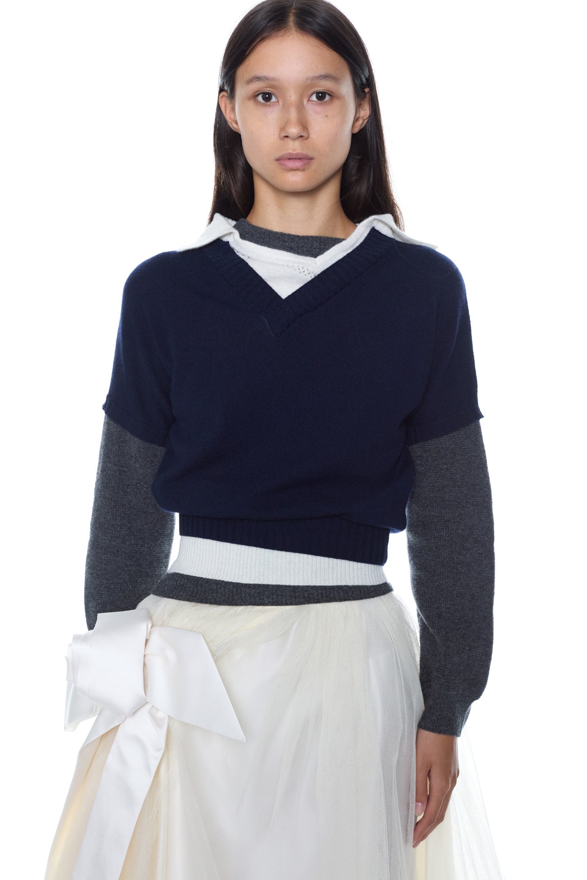 TRIPLE LONG SLEEVE in navy, grey, and cream