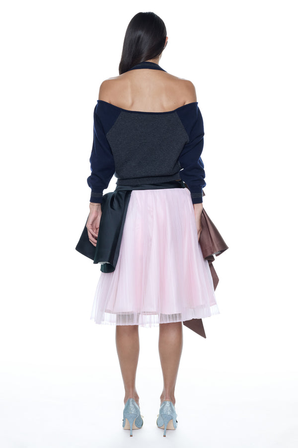 HALTER SWEATER in navy and grey