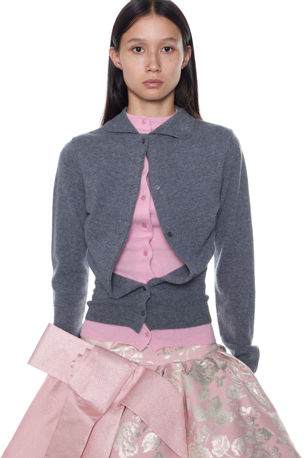 DOUBLE CARDIGAN in grey and pink