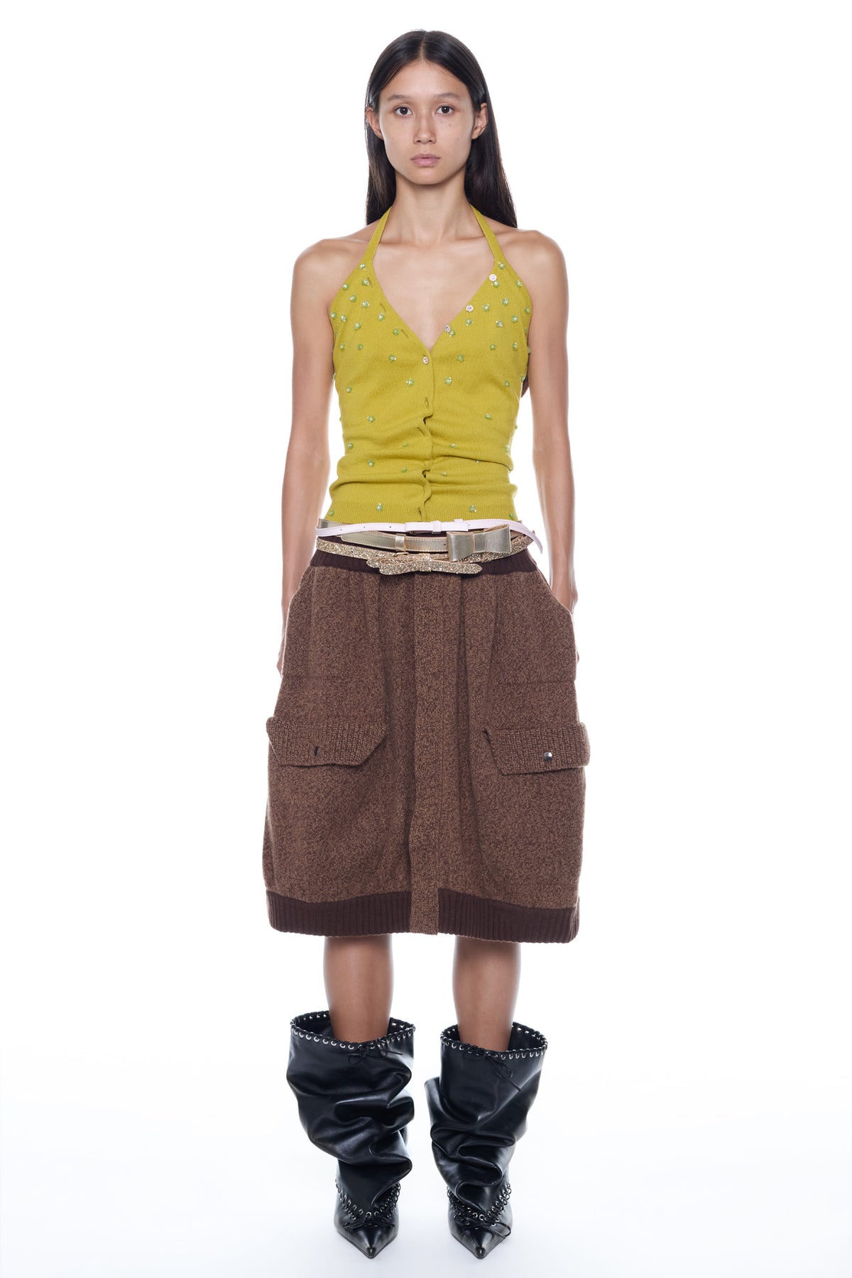 KNIT BOMBER SKIRT in brown