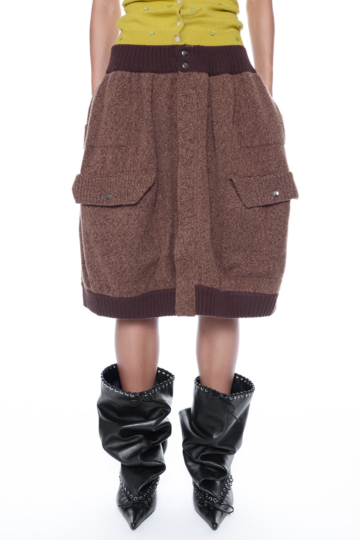 KNIT BOMBER SKIRT in brown