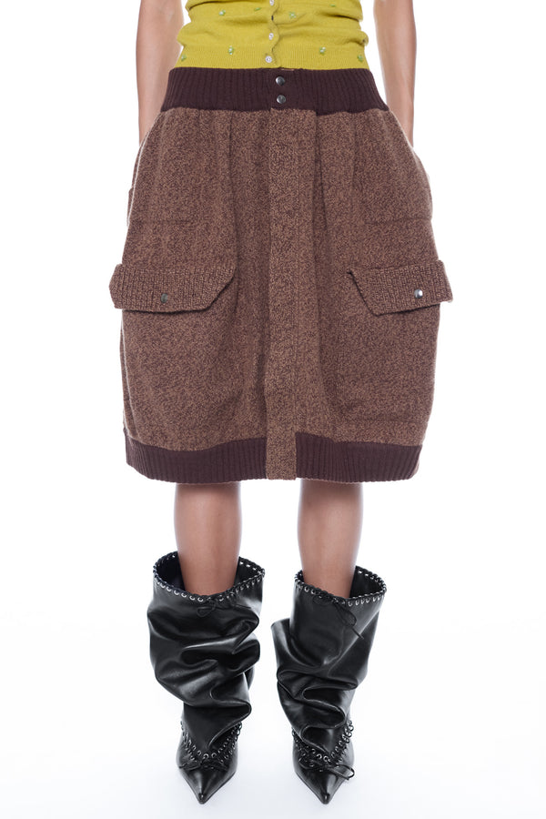 KNIT BOMBER SKIRT in brown