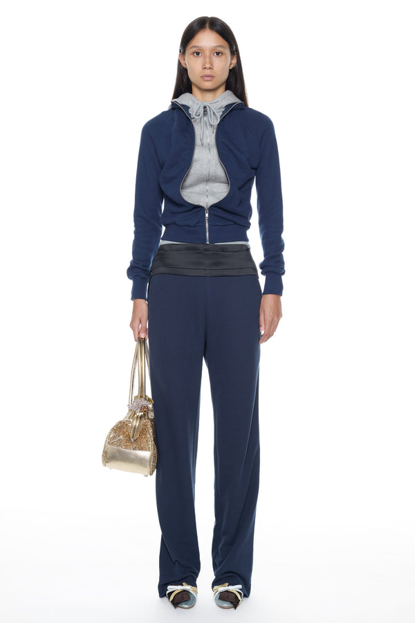 DOUBLE HOODIE in navy and grey