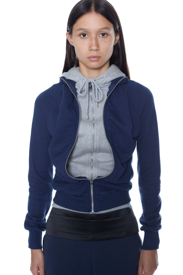 DOUBLE HOODIE in navy and grey