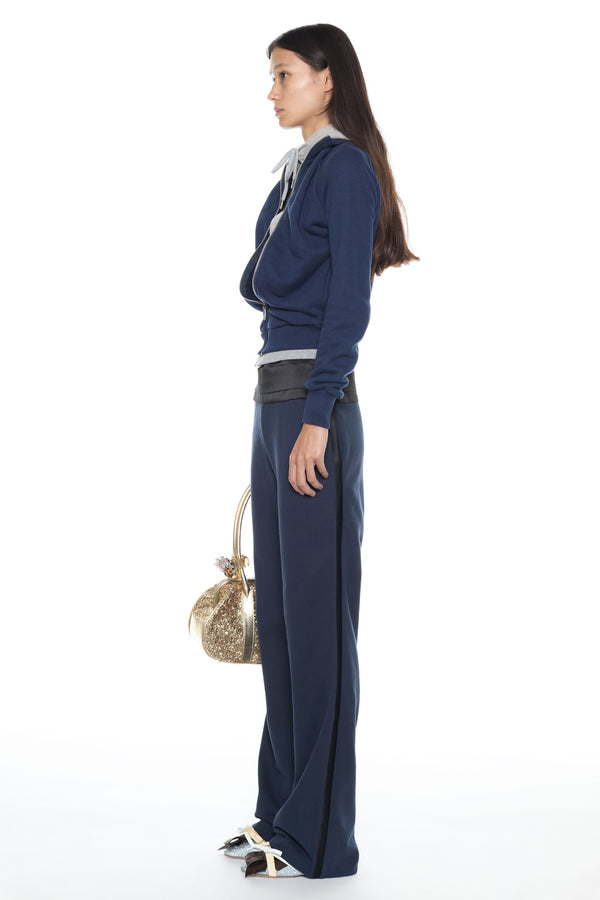 DOUBLE HOODIE in navy and grey