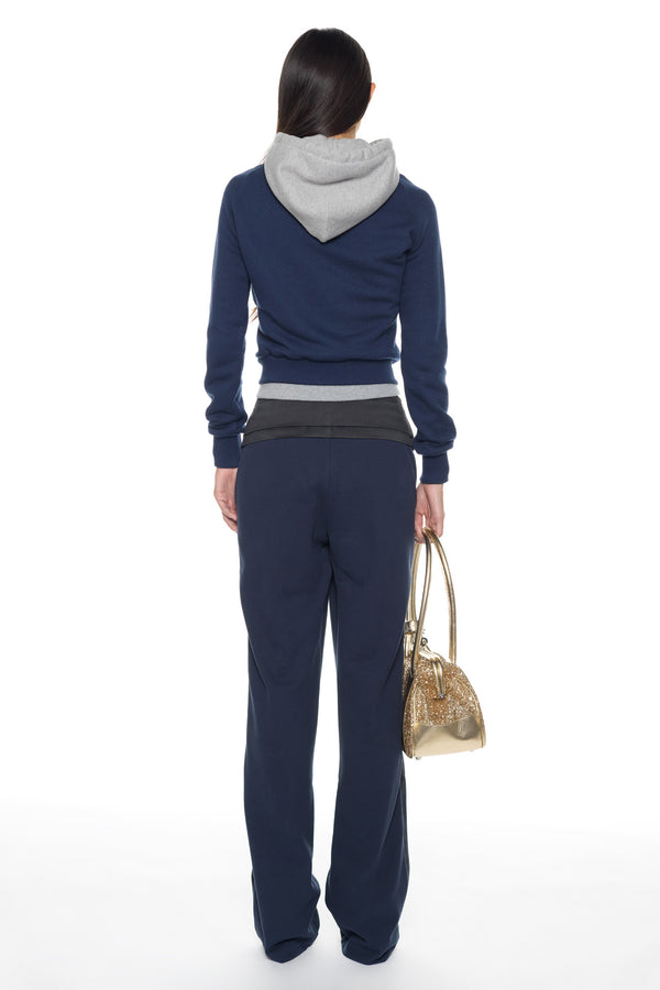 DOUBLE HOODIE in navy and grey