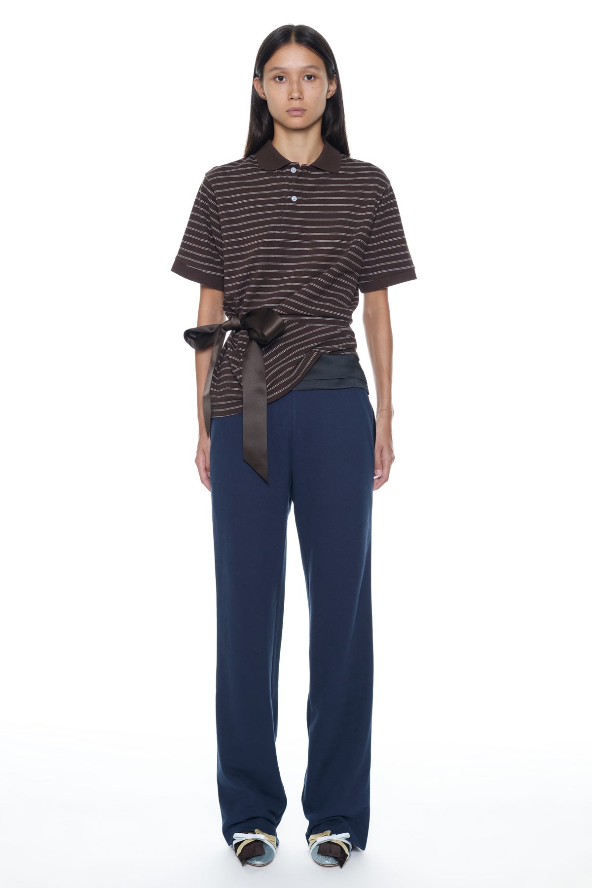 TIED POLO in brown and cream