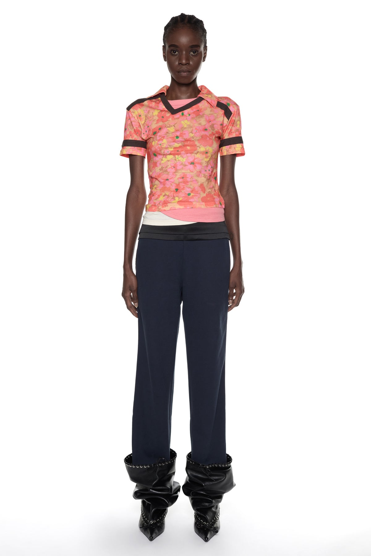 TRIPLE T-SHIRT in multi coral and yellow