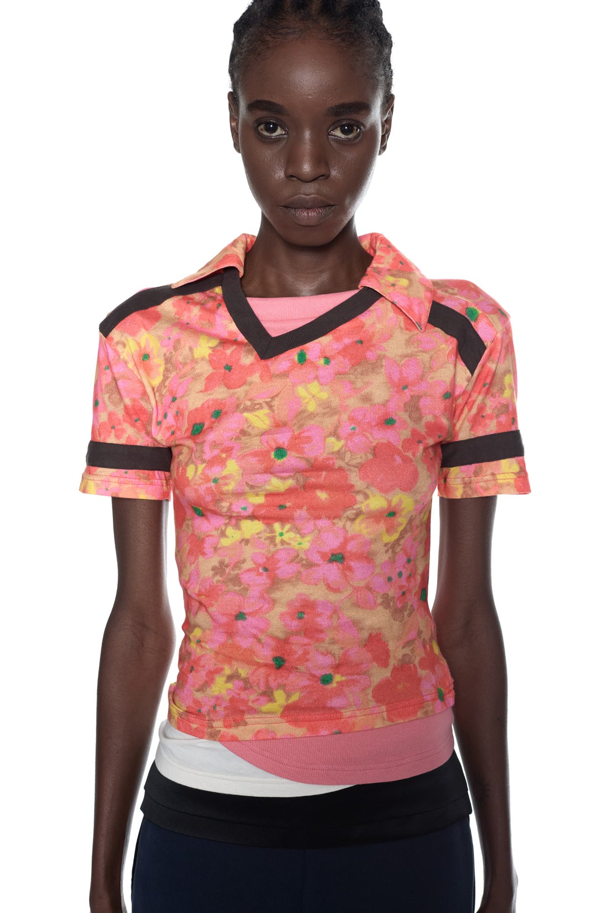 TRIPLE T-SHIRT in multi coral and yellow