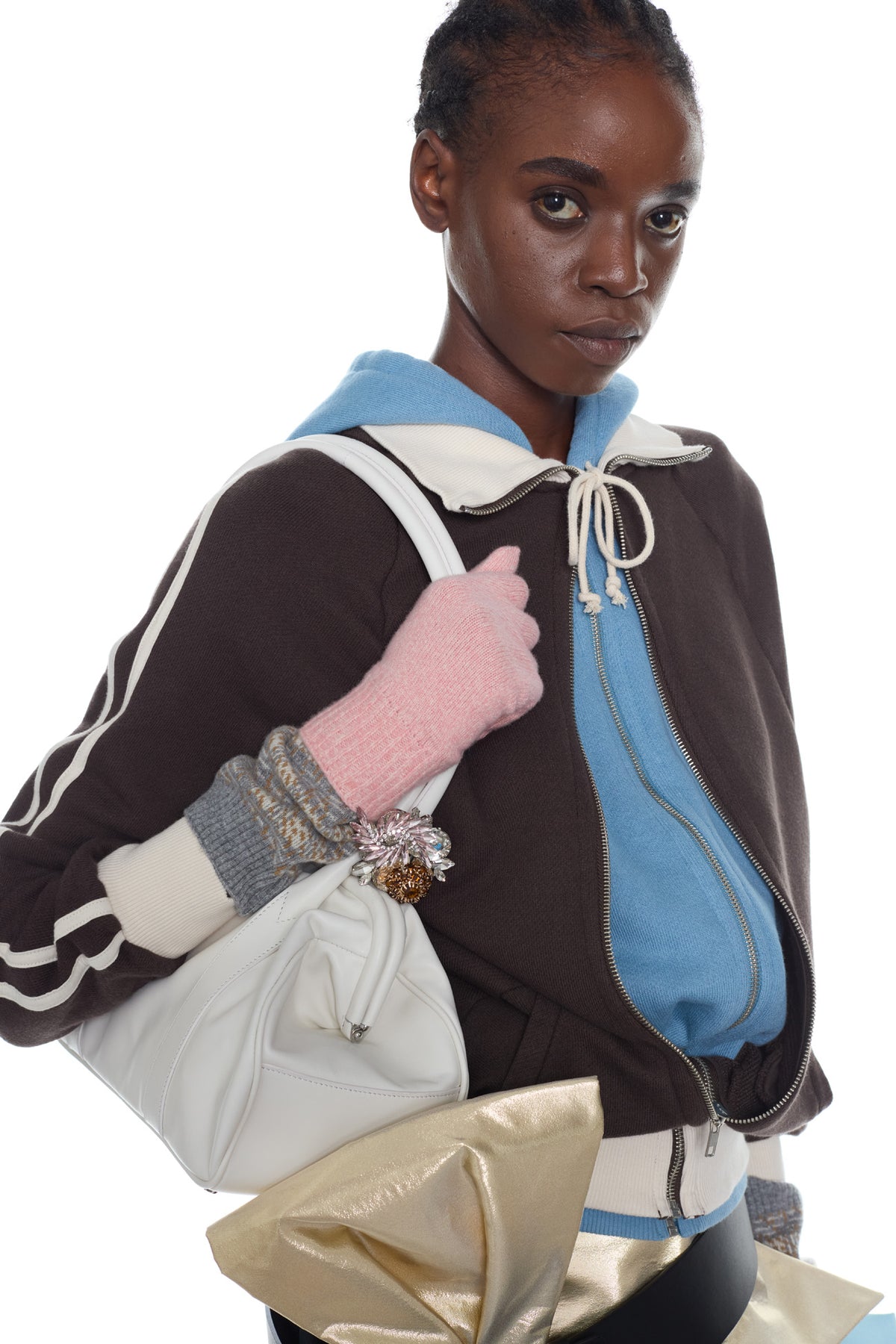 DOUBLE GLOVES in pink, grey, and cream