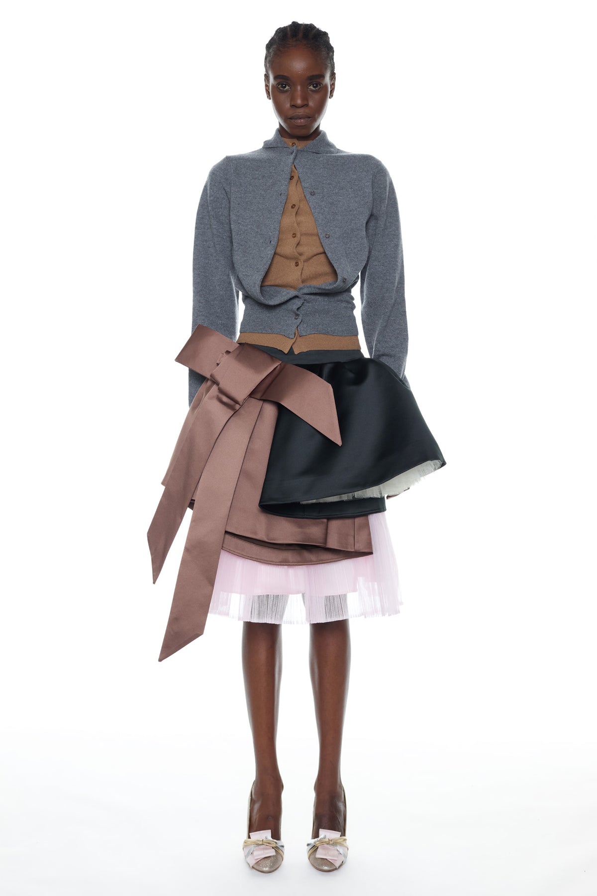 DOUBLE CARDIGAN in grey and beige