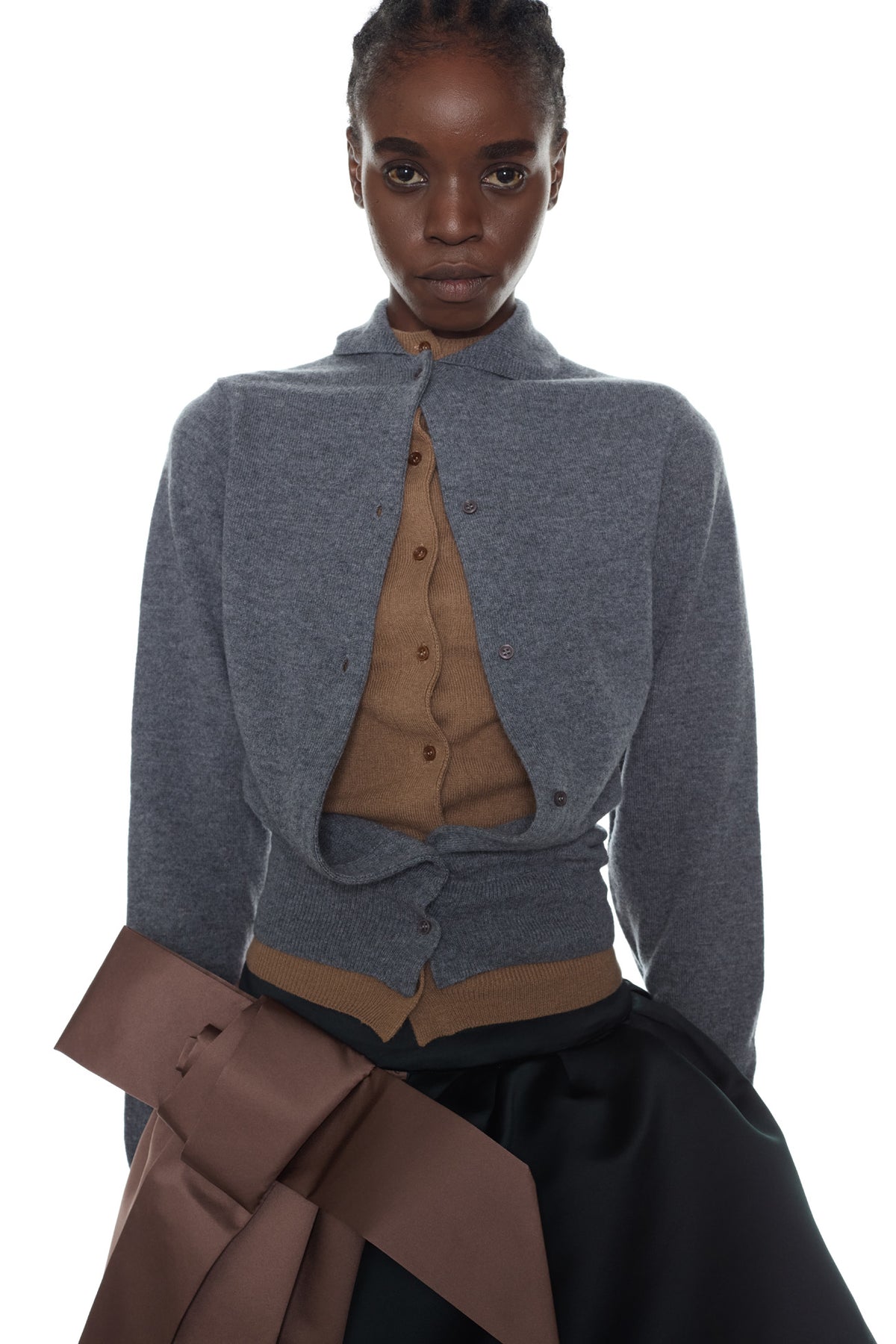 DOUBLE CARDIGAN in grey and beige