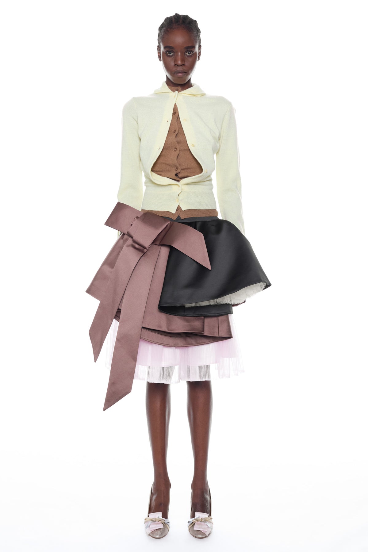 DOUBLE CARDIGAN in yellow and beige