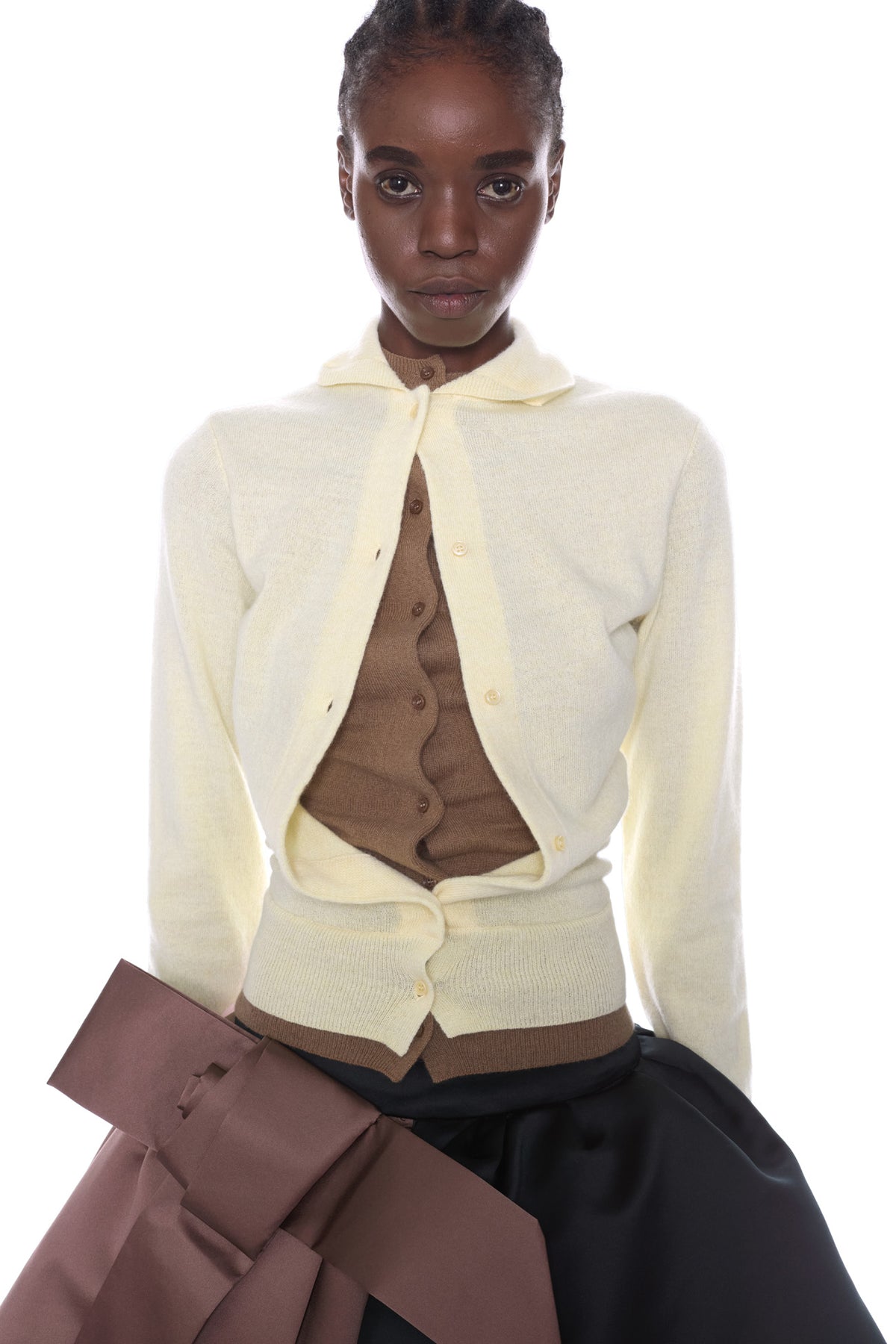 DOUBLE CARDIGAN in yellow and beige