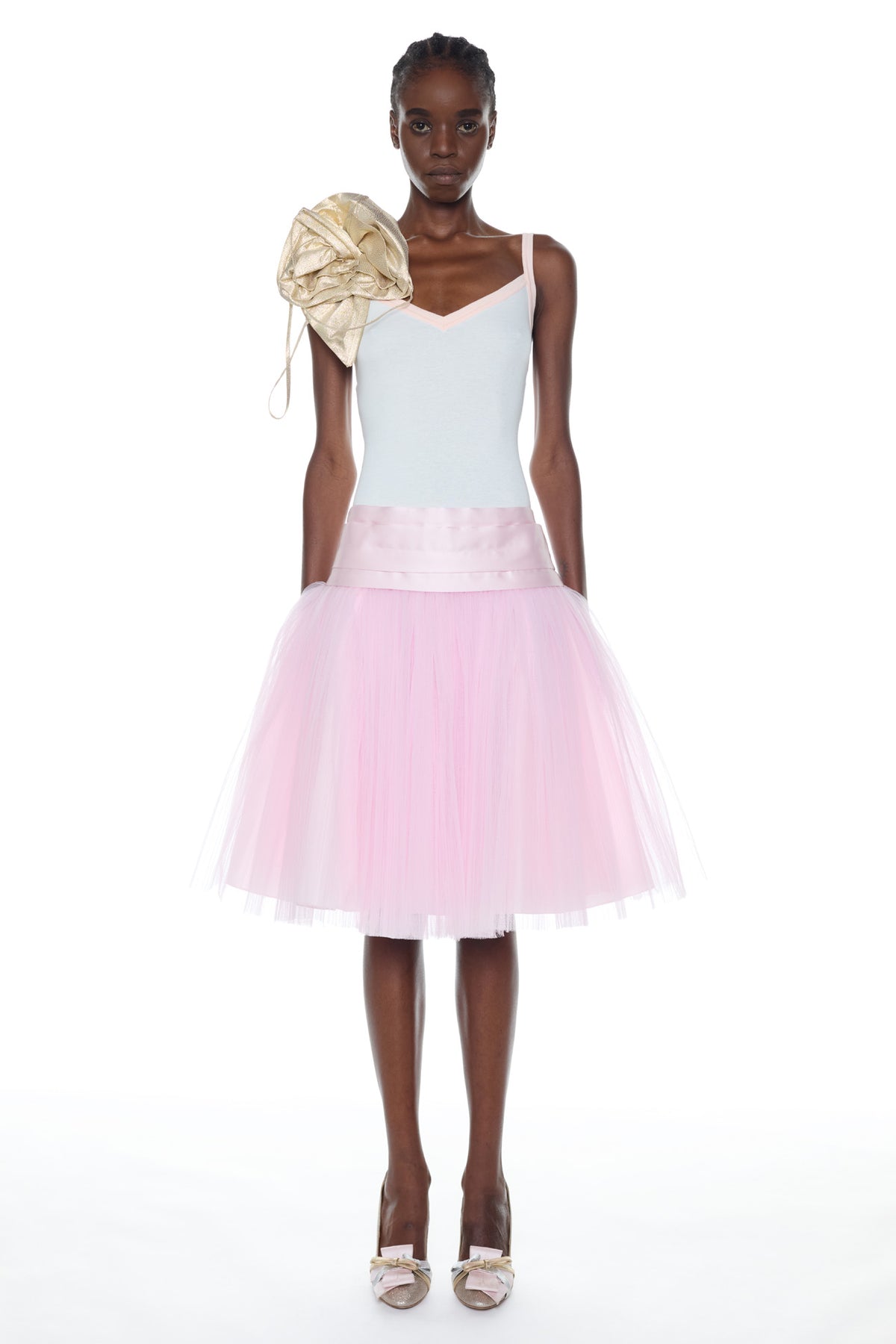 SINGLET PROM DRESS in pink and white