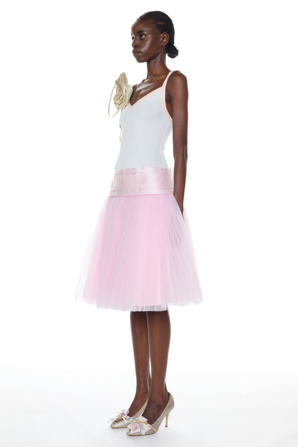 SINGLET PROM DRESS in pink and white