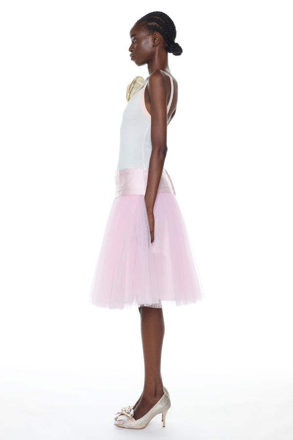 SINGLET PROM DRESS in pink and white