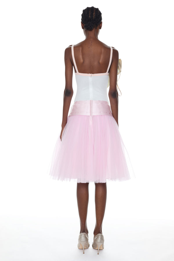 SINGLET PROM DRESS in pink and white