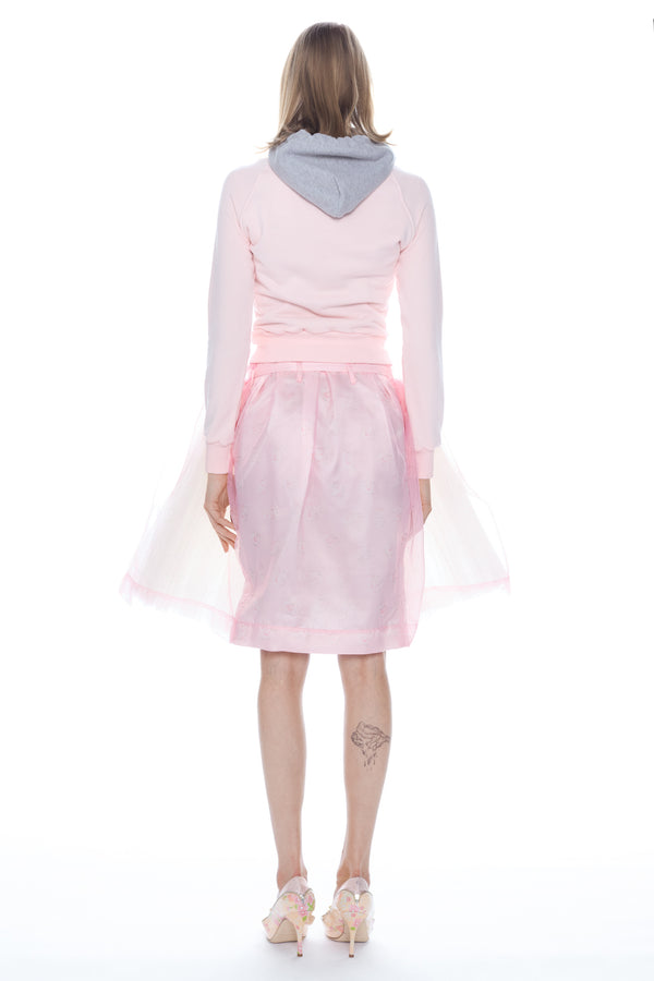 DOUBLE HOODIE in light pink and grey