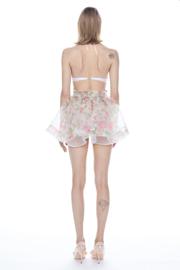 APRON MINI DRESS in rose and green floral