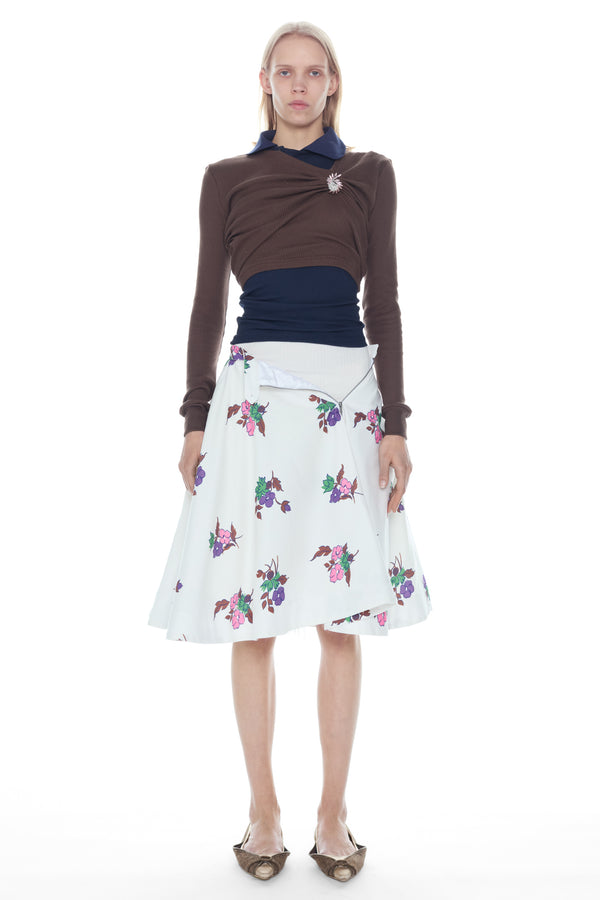 UNZIPPED FLORAL CIRCLE SKIRT in white floral