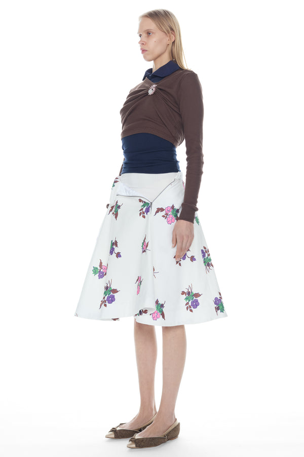 UNZIPPED FLORAL CIRCLE SKIRT in white floral