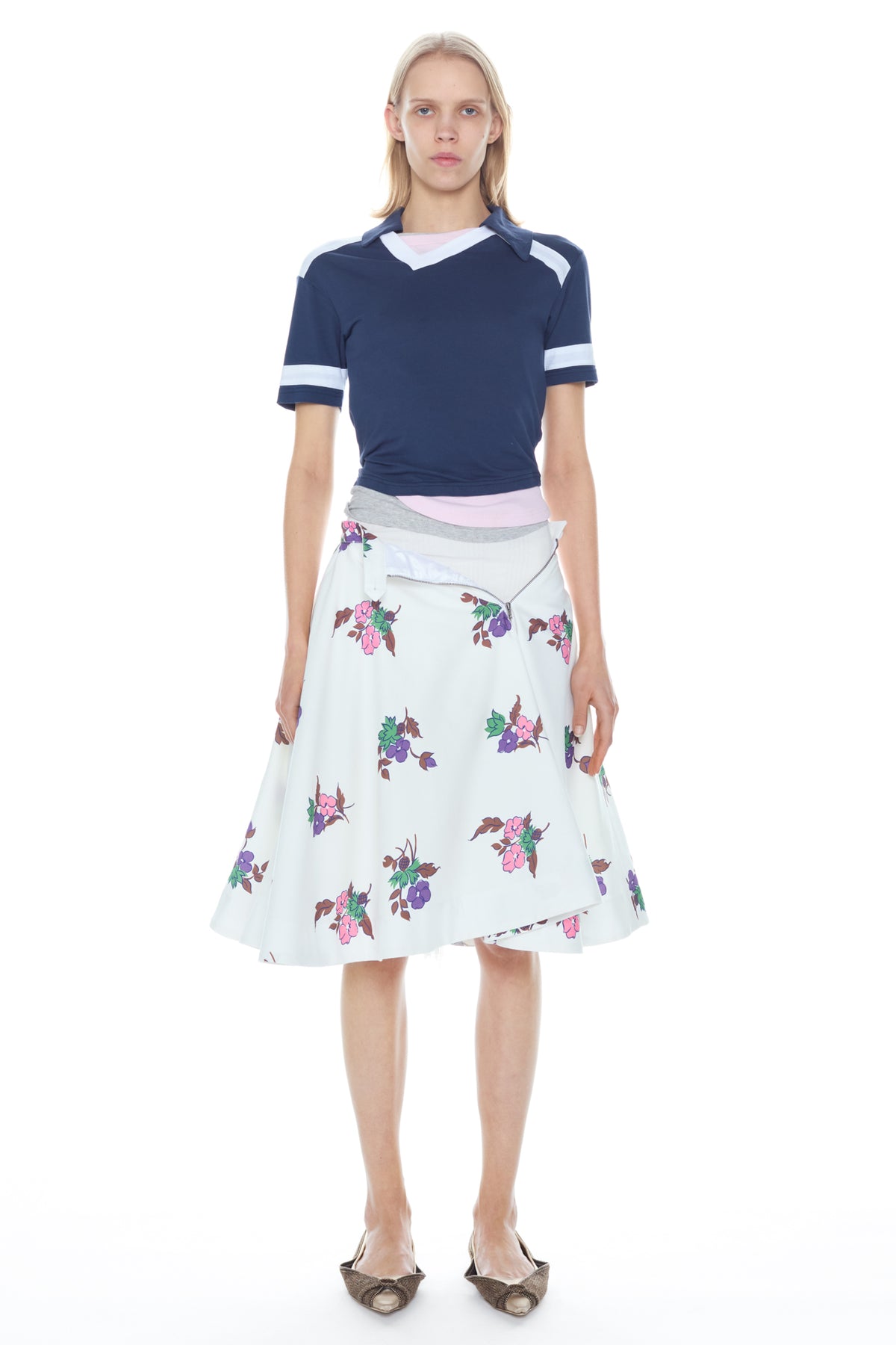 TRIPLE T-SHIRT in navy, white and light pink