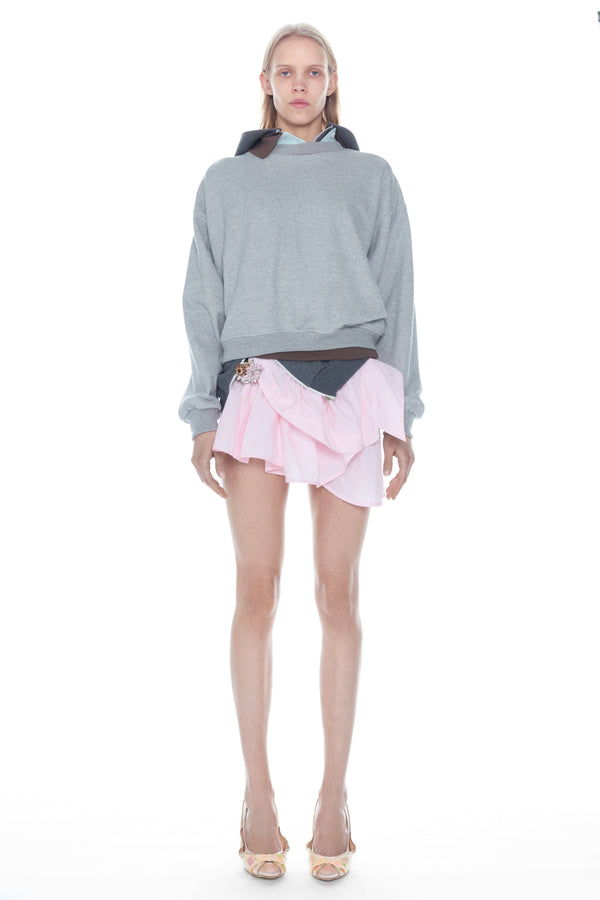 TRIPLE HOODIE in grey, brown, and baby blue