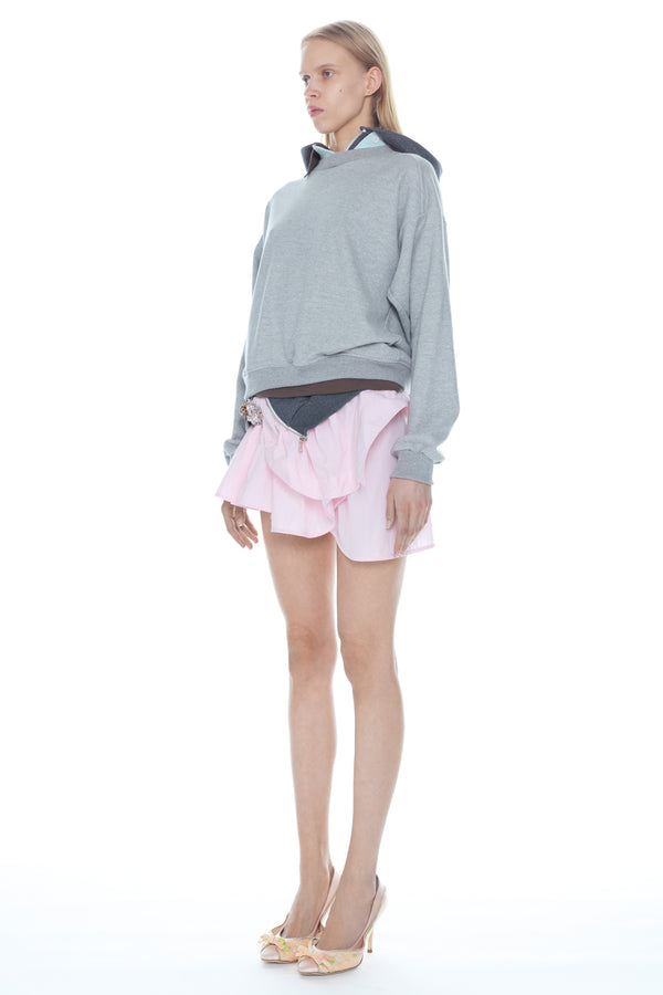 TRIPLE HOODIE in grey, brown, and baby blue