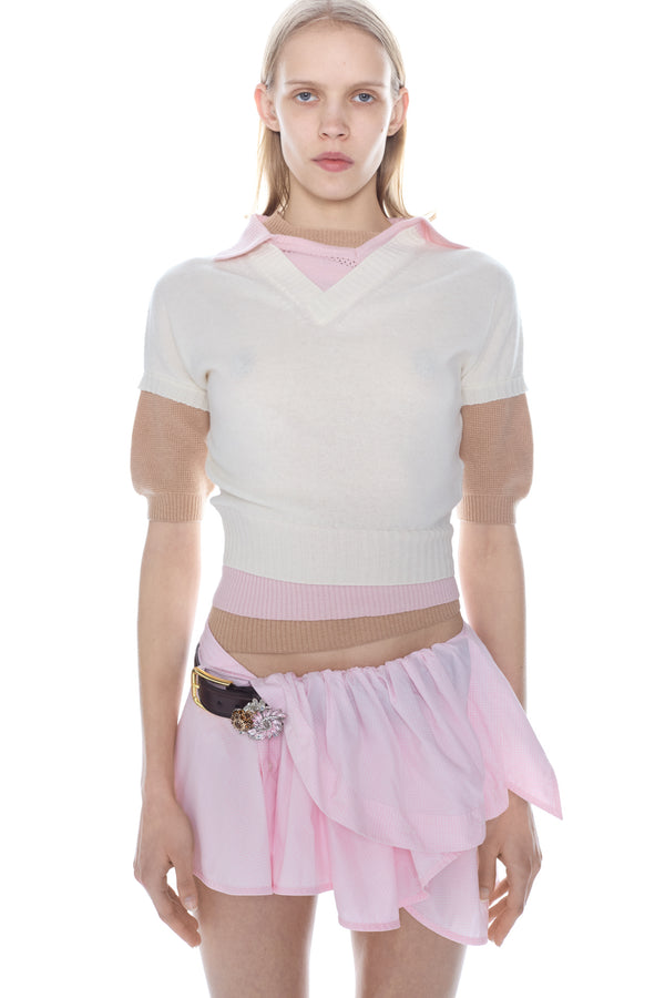 TRIPLE SWEATER in cream, pink and beige